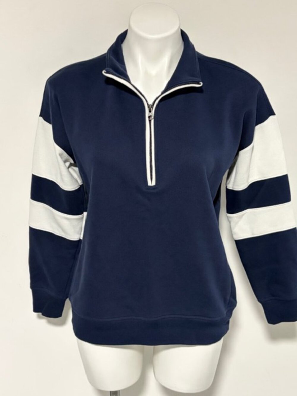 MARKET AND SPRUCE 1/4 ZIP PULLOVER SHIRT NAVY AND CREAM SMALL